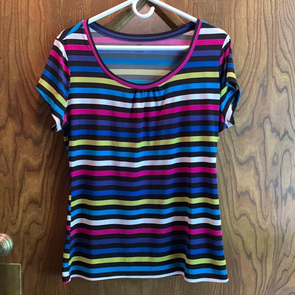 L Short Sleeve Stripe Blouse